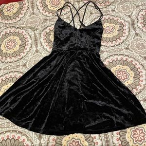 Black velvet strappy skater dress LBD
